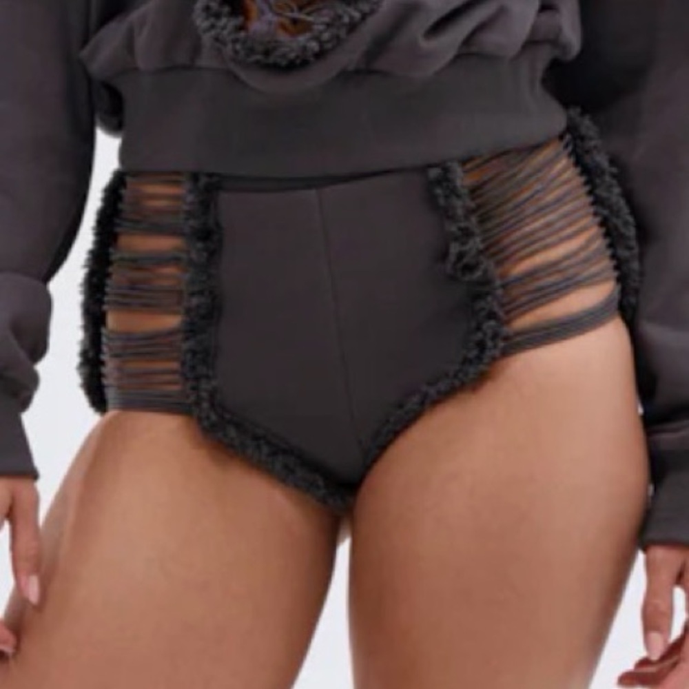 Charcoal Distressed High Waist Cutout Hot Shorts